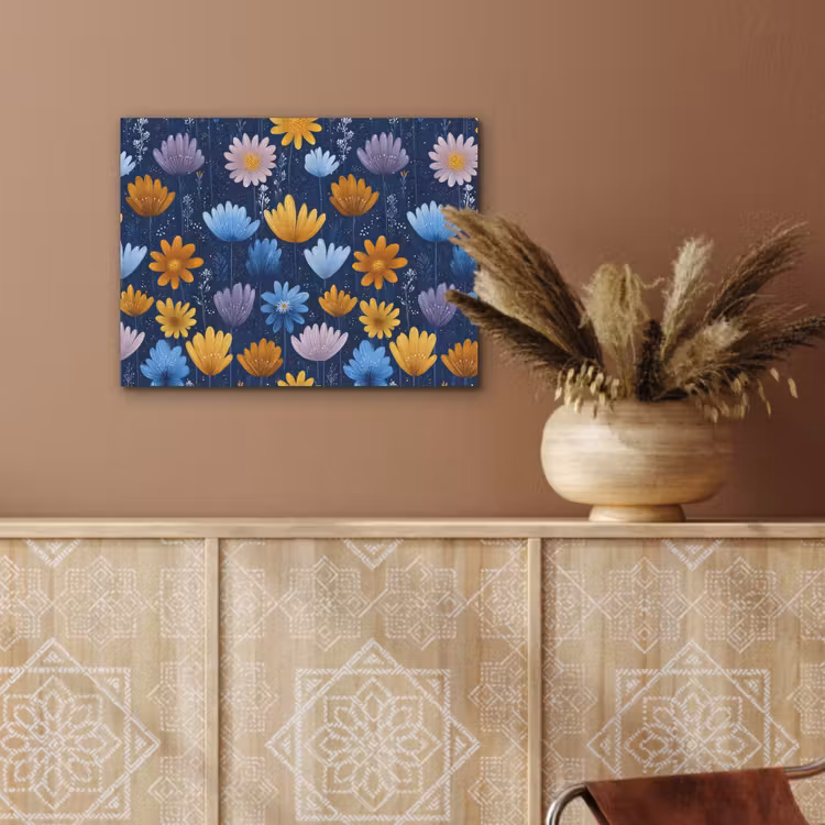 Bloemen - Patroon - Blauw - Contrast PET vilt klein -sfeer4