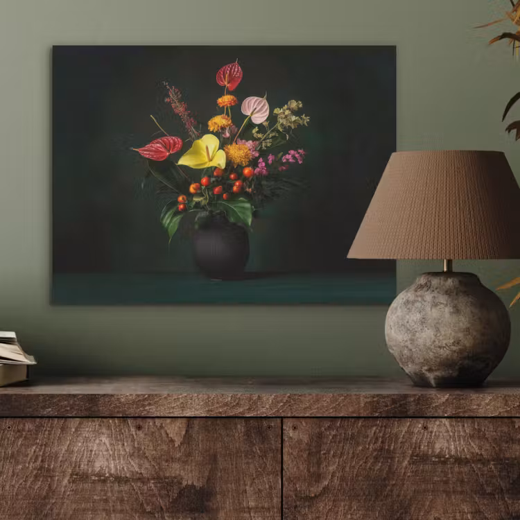Bloemen - Vaas - Zwart PET vilt klein -sfeer2