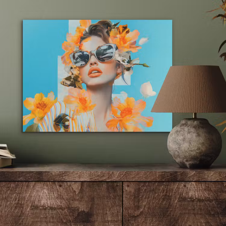 Bloemen - Vrouw - Zonnebril - Blauw PET vilt klein -sfeer2