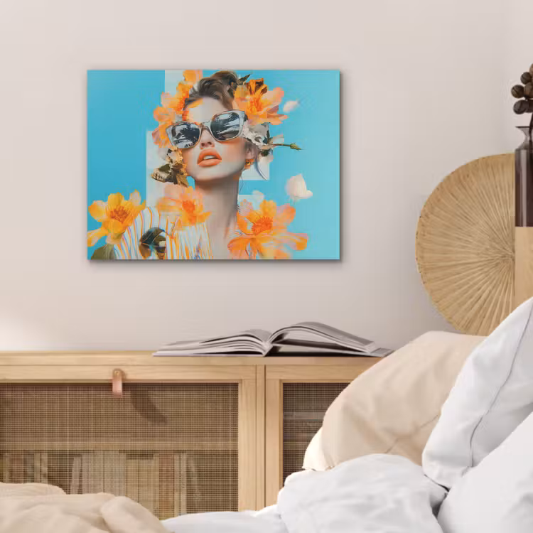 Bloemen - Vrouw - Zonnebril - Blauw PET vilt klein -sfeer3