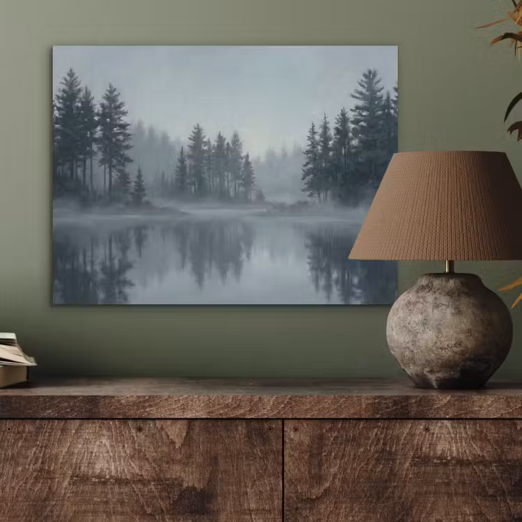Bos - Meer - Mist - Natuur - Grijs PET vilt klein -sfeer2