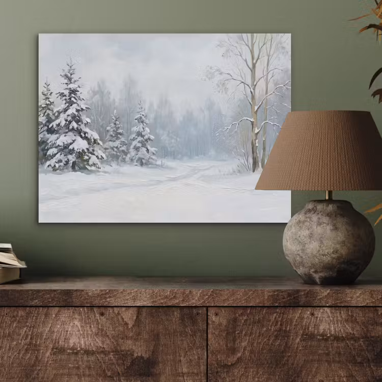 Bospad - Dennen - Sneeuw - Winter - Rustgevend PET vilt klein -sfeer2