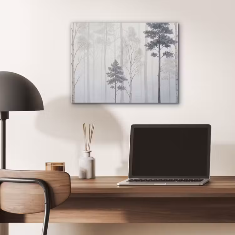 Bos - Bomen - Mist - Natuur - Illustratie - Grijs PET vilt klein -sfeer5