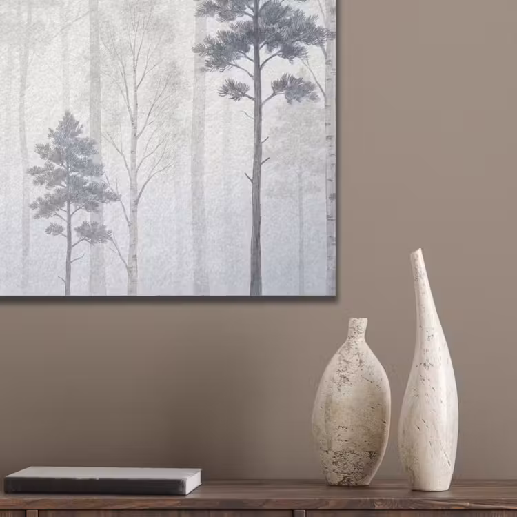 Bos - Bomen - Mist - Natuur - Illustratie - Grijs PET vilt klein -sfeer6_closeup