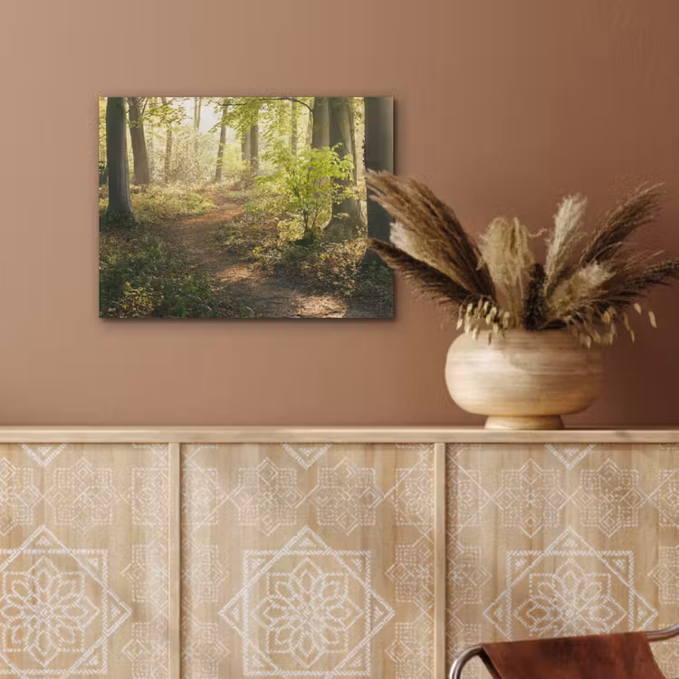 Bos - Bomen - Pad - Zon - Planten - Bladeren - Natuur PET vilt klein -sfeer4