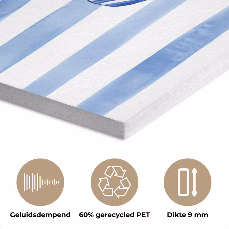 Vier schelpen - Blauw - Wit - Strepen PET vilt klein -closeup_NL