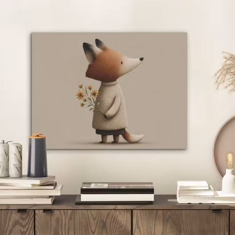 Vos - Gele bloemen - Minimalistisch PET vilt klein -sfeer1