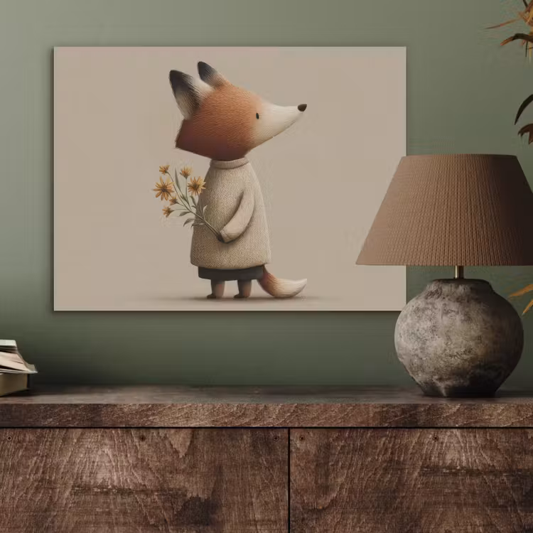 Vos - Gele bloemen - Minimalistisch PET vilt klein -sfeer2