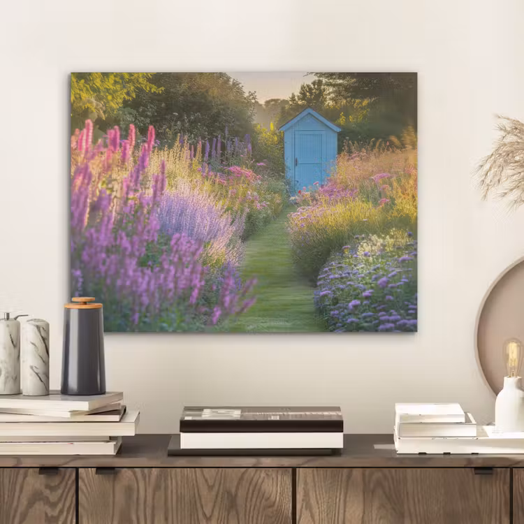 Tuinhuisje - Blauw - Bloemen PET vilt klein -sfeer1