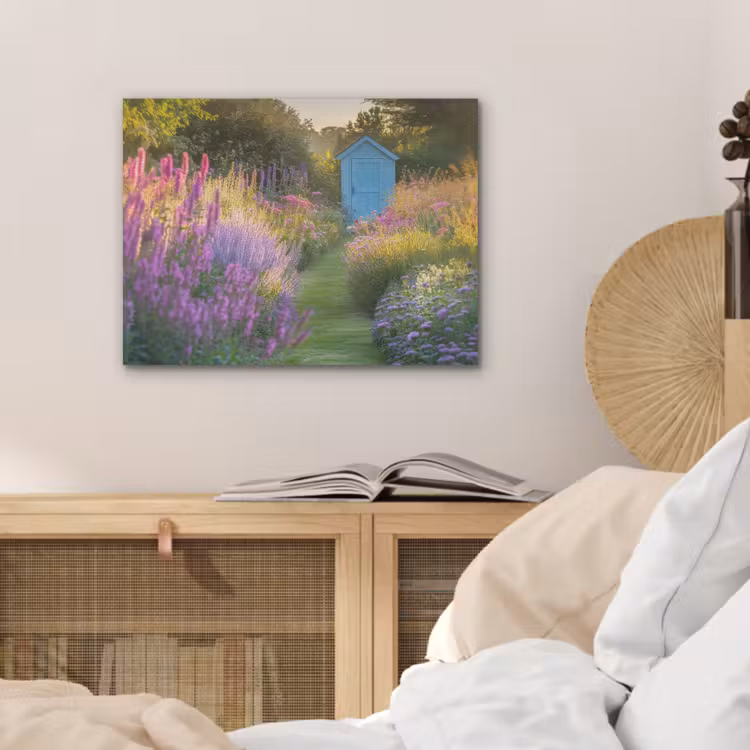 Tuinhuisje - Blauw - Bloemen PET vilt klein -sfeer3