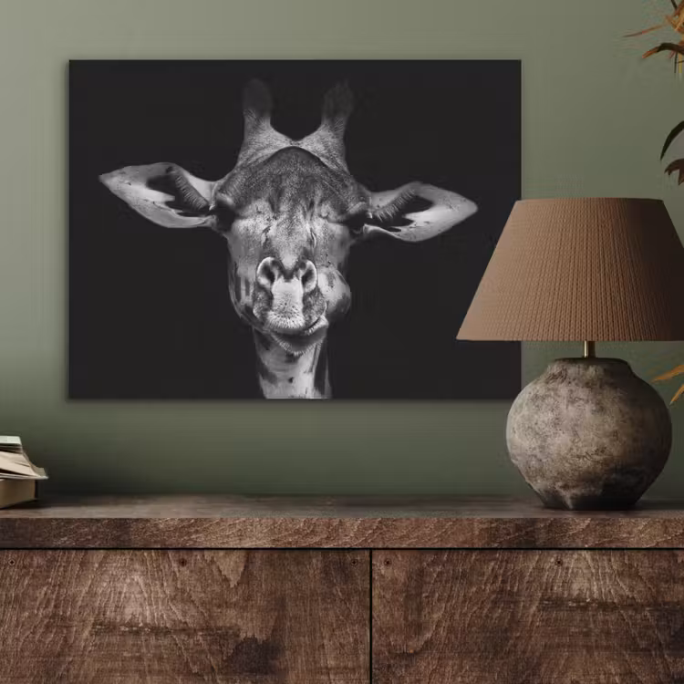Giraffe - Portret - Dieren - Zwart - Wit PET vilt klein -sfeer2