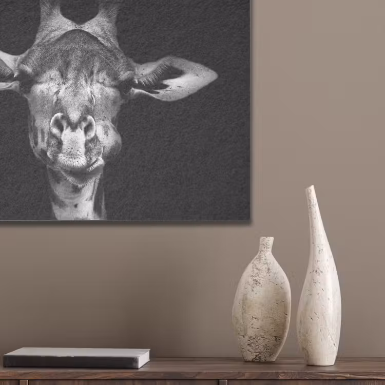 Giraffe - Portret - Dieren - Zwart - Wit PET vilt klein -sfeer6_closeup