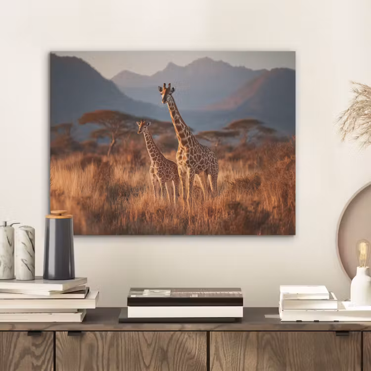 Giraffen - Hoog gras - Acaciabomen PET vilt klein -sfeer1