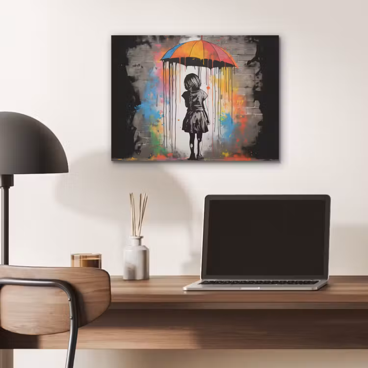 Meisje - Kunst - Paraplu - Graffiti - Kleuren - Muur PET vilt klein -sfeer5