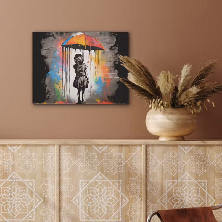 Meisje - Kunst - Paraplu - Graffiti - Kleuren - Muur PET vilt klein -sfeer4