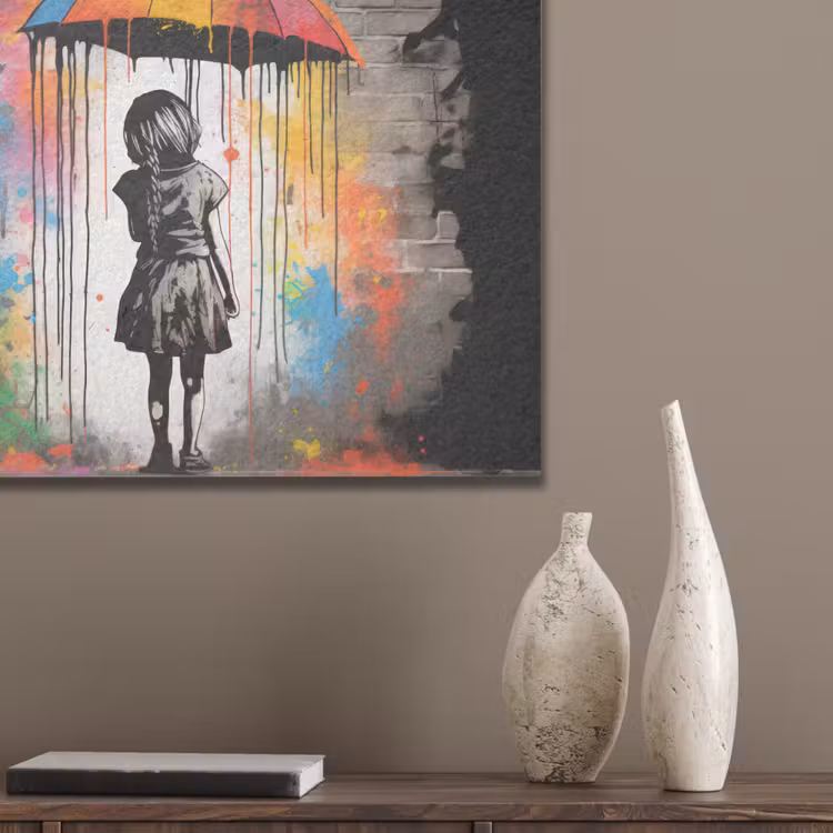Meisje - Kunst - Paraplu - Graffiti - Kleuren - Muur PET vilt klein -sfeer6_closeup