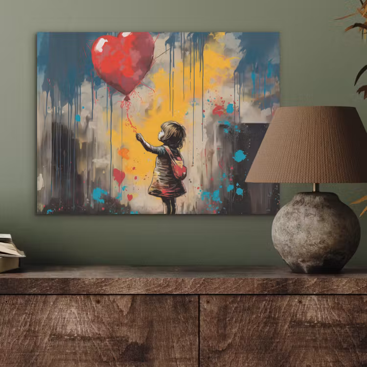 Meisje - Ballon - Hart - Graffiti PET vilt klein -sfeer2