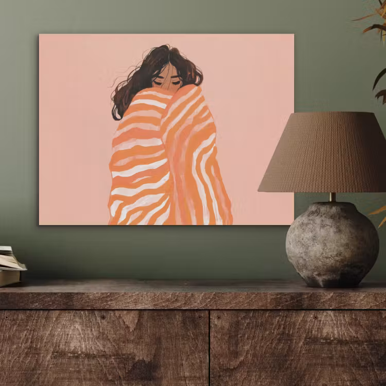 Meisje - Deken - Gestreept - Oranje PET vilt klein -sfeer2