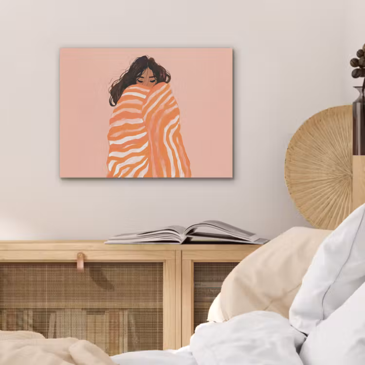 Meisje - Deken - Gestreept - Oranje PET vilt klein -sfeer3
