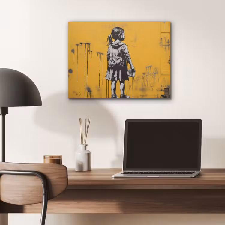 Meisje - Boek - Gele Muur - Graffiti PET vilt klein -sfeer5