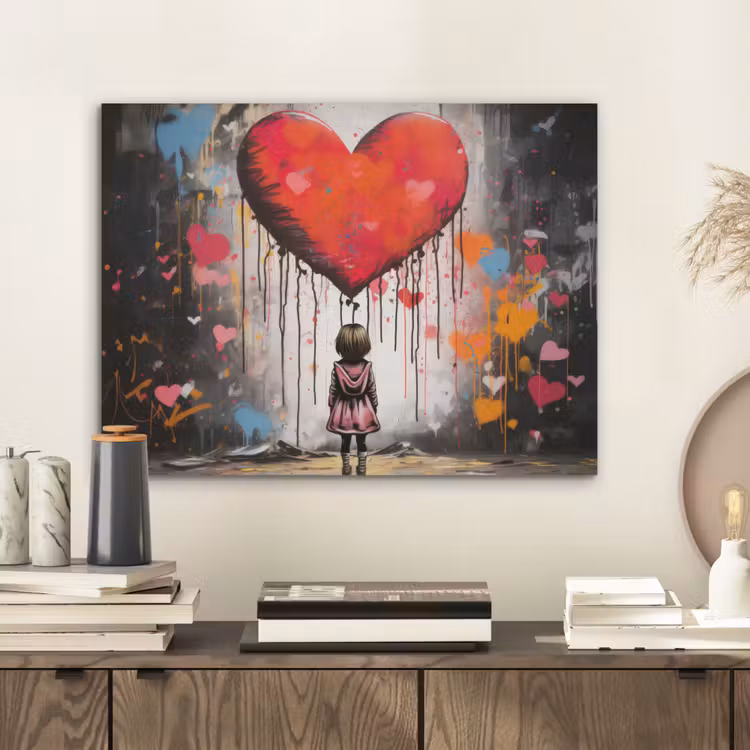 Meisje - Hart - Graffiti - Kunst - Kleuren - Rood PET vilt klein -sfeer1
