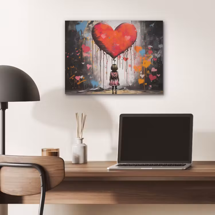 Meisje - Hart - Graffiti - Kunst - Kleuren - Rood PET vilt klein -sfeer5