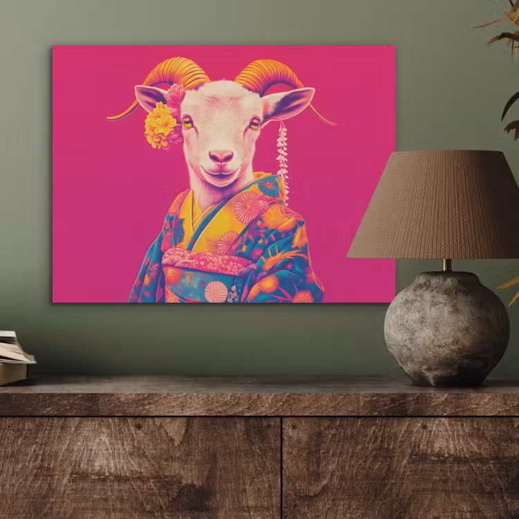 Geit - Hoorns - Kimono - Kleurrijk PET vilt klein -sfeer2