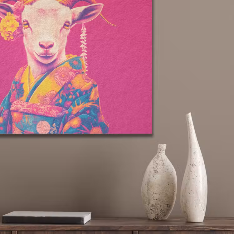 Geit - Hoorns - Kimono - Kleurrijk PET vilt klein -sfeer6_closeup