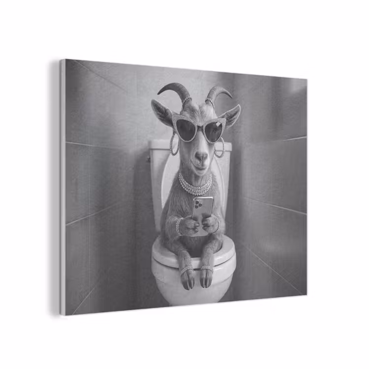 Geit - Telefoon - Toilet - Zwart - Wit PET vilt klein -3d