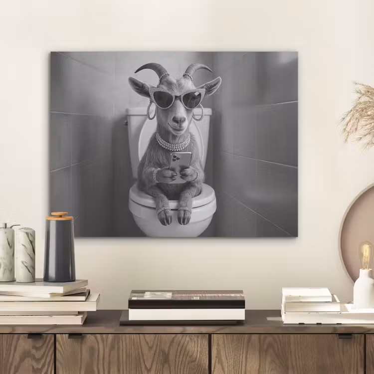 Geit - Telefoon - Toilet - Zwart - Wit PET vilt klein -sfeer1