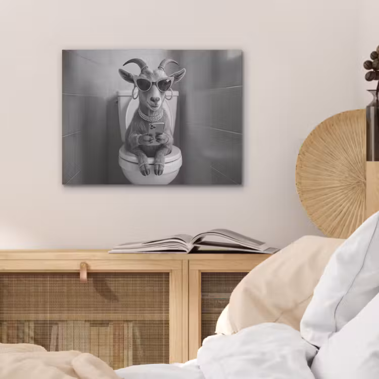 Geit - Telefoon - Toilet - Zwart - Wit PET vilt klein -sfeer3