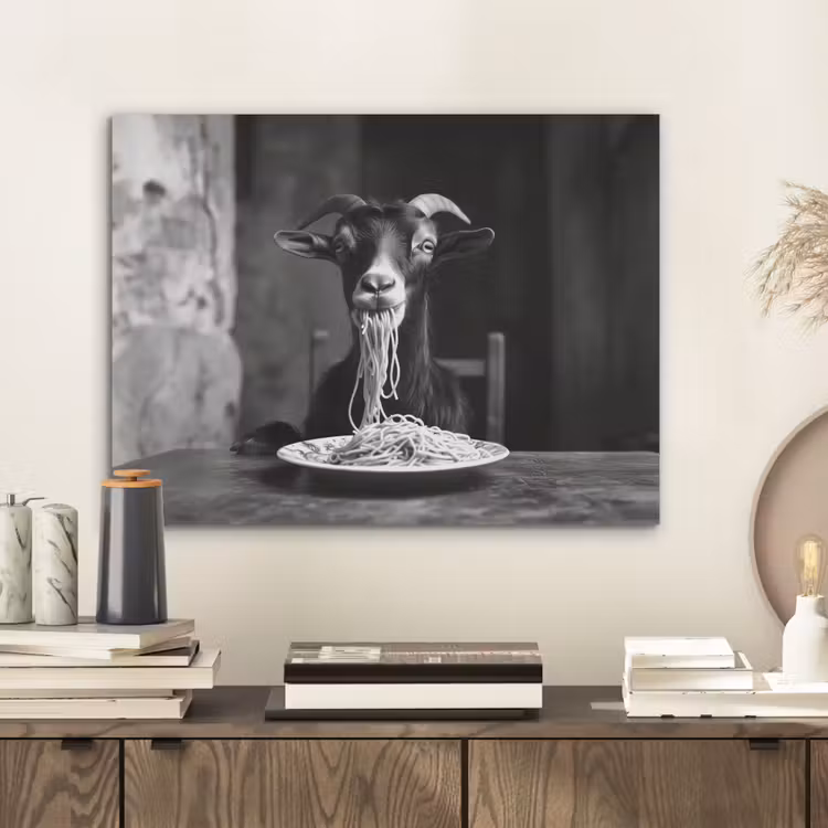 Geit - Bord - Spaghetti - Zwart Wit PET vilt klein -sfeer1