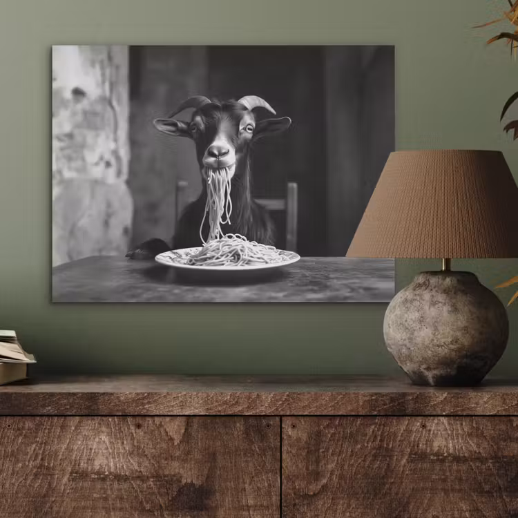 Geit - Bord - Spaghetti - Zwart Wit PET vilt klein -sfeer2