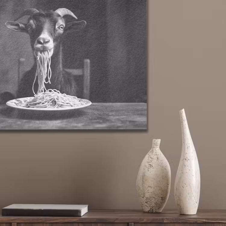 Geit - Bord - Spaghetti - Zwart Wit PET vilt klein -sfeer6_closeup