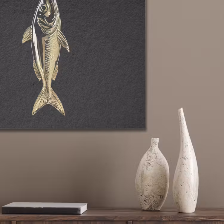Goud - Vis - Haak - Zwart PET vilt klein -sfeer6_closeup