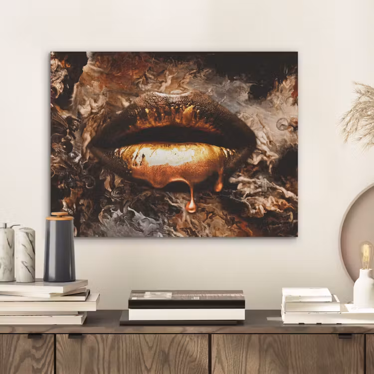 Goud - Lippen - Kunst PET vilt klein -sfeer1