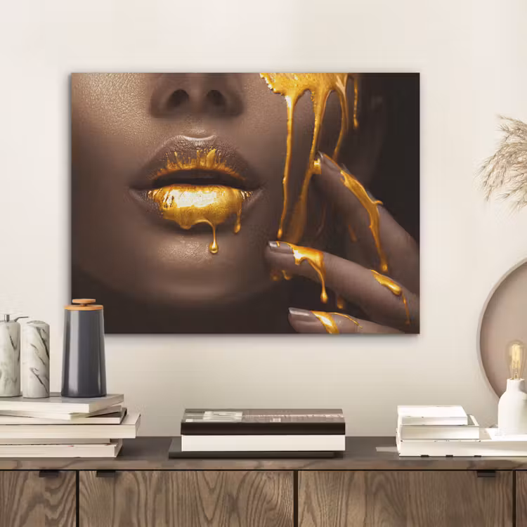 Goud - Vrouw - Verf - Lippen - Luxe PET vilt klein -sfeer1