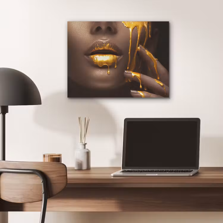 Goud - Vrouw - Verf - Lippen - Luxe PET vilt klein -sfeer5