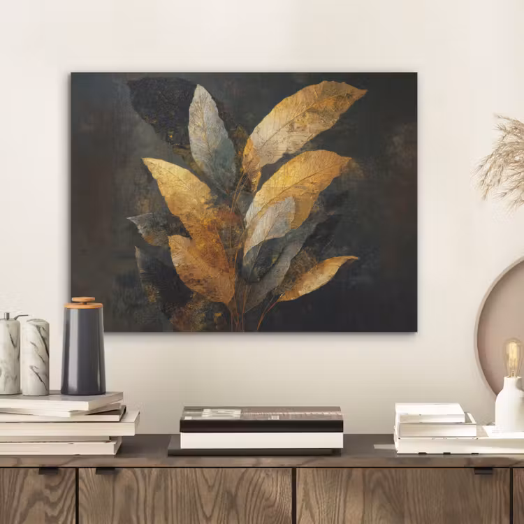Gouden Bladcompositie β Botanische Luxe PET vilt klein -sfeer1