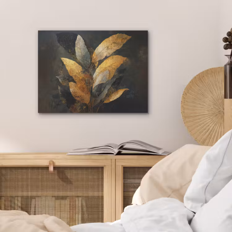 Gouden Bladcompositie β Botanische Luxe PET vilt klein -sfeer3
