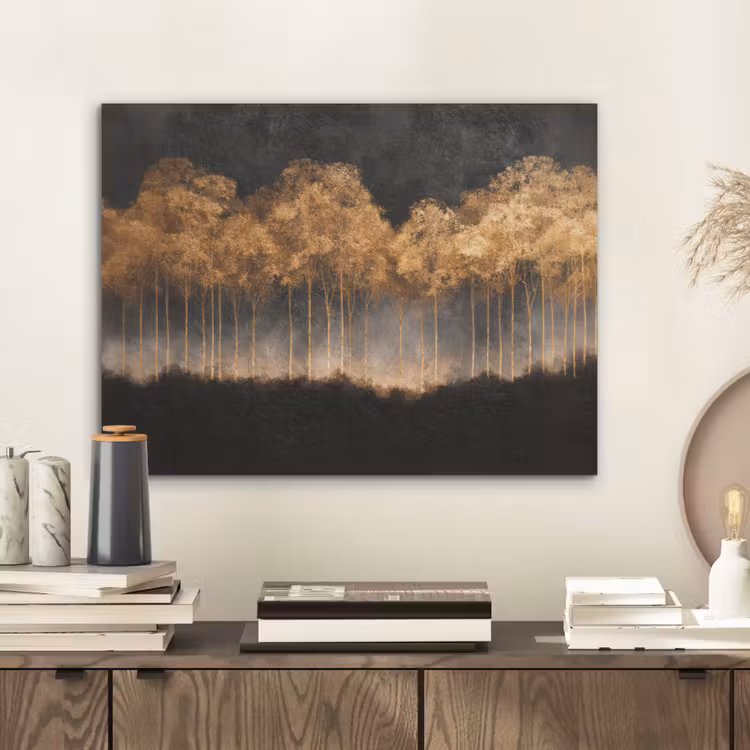 Gouden Bomen in Mistig Landschap PET vilt klein -sfeer1