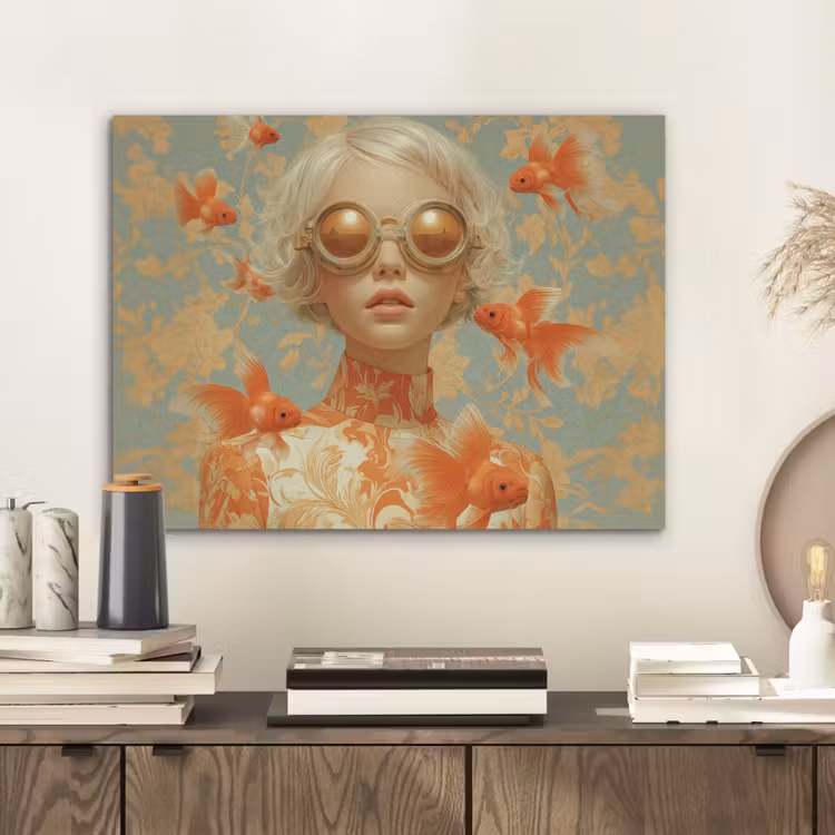 Goudvissen - Oranje - Vrouw - Blond PET vilt klein -sfeer1