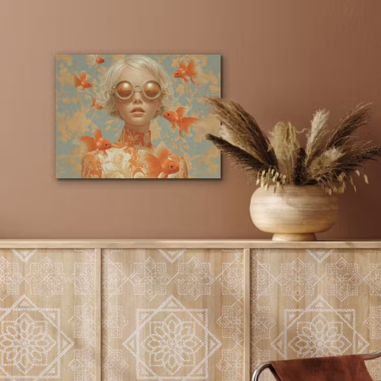 Goudvissen - Oranje - Vrouw - Blond PET vilt klein -sfeer4