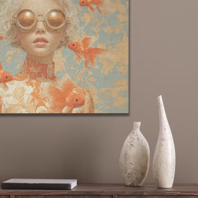 Goudvissen - Oranje - Vrouw - Blond PET vilt klein -sfeer6_closeup