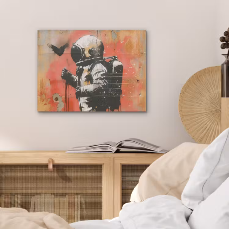 Graffiti - Astronaut - Street art - Ruimte - Banksy PET vilt klein -sfeer3