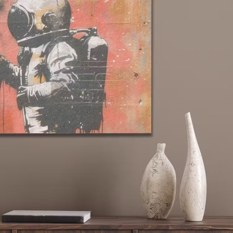 Graffiti - Astronaut - Street art - Ruimte - Banksy PET vilt klein -sfeer6_closeup