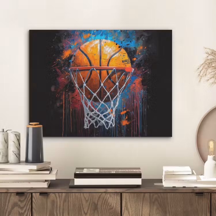 Graffiti - Basketbal - Sport - Zwart - Street art PET vilt klein -sfeer1