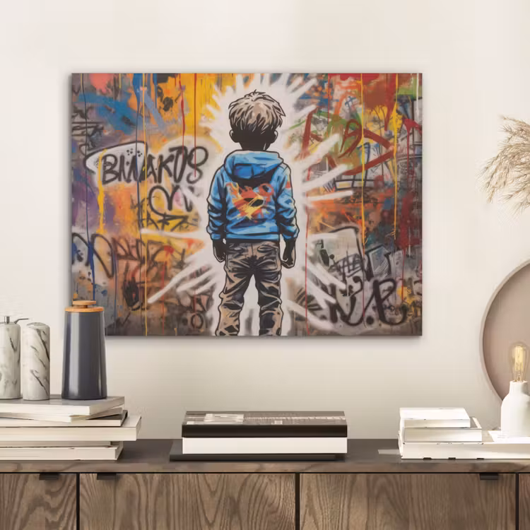 Graffiti - Jongen - Kleuren - Kunst - Street Art PET vilt klein -sfeer1