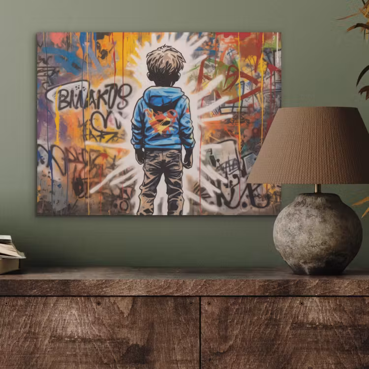 Graffiti - Jongen - Kleuren - Kunst - Street Art PET vilt klein -sfeer2