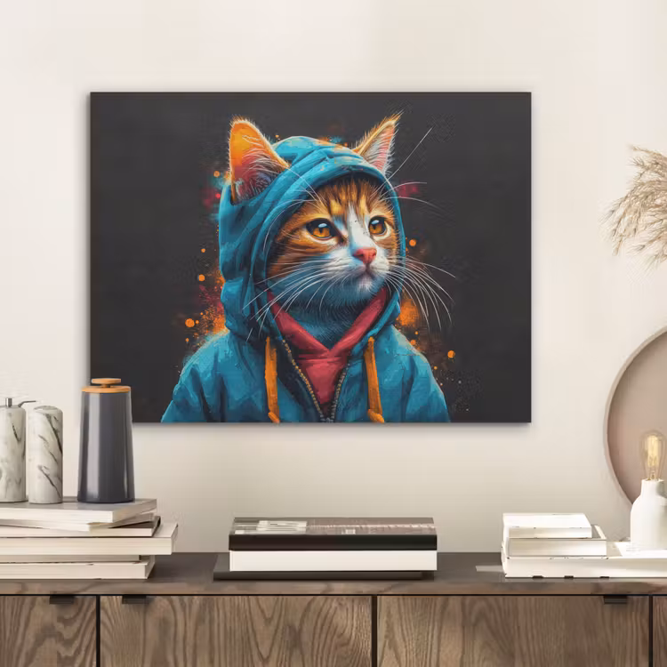 Graffiti - Kat - Zwart - Jas PET vilt klein -sfeer1
